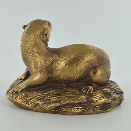 Bronze effect Otter on rock sculpture, Home decor, Birthday gift