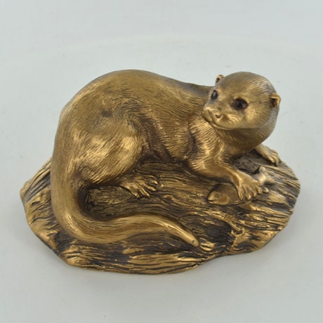 Bronze effect Otter on rock sculpture, Home decor, Birthday gift