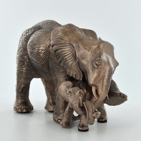 Mother and baby elephant figurine, cold cast bronze sculpture, shelf decor, anniversary gift