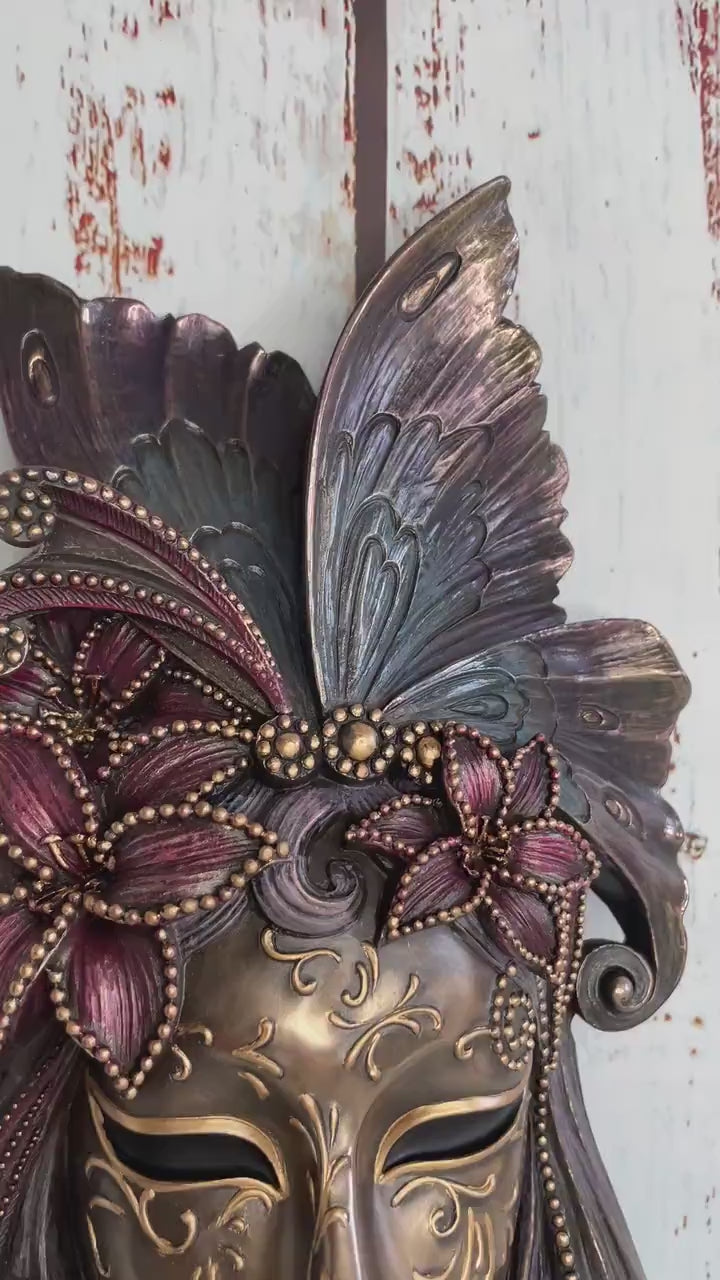 Venetian mask lily (genesis fine arts) bronze sculpture home decor