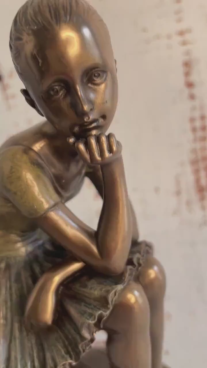 Ballerina sitting on block (juliana), bronze sculpture home decor
