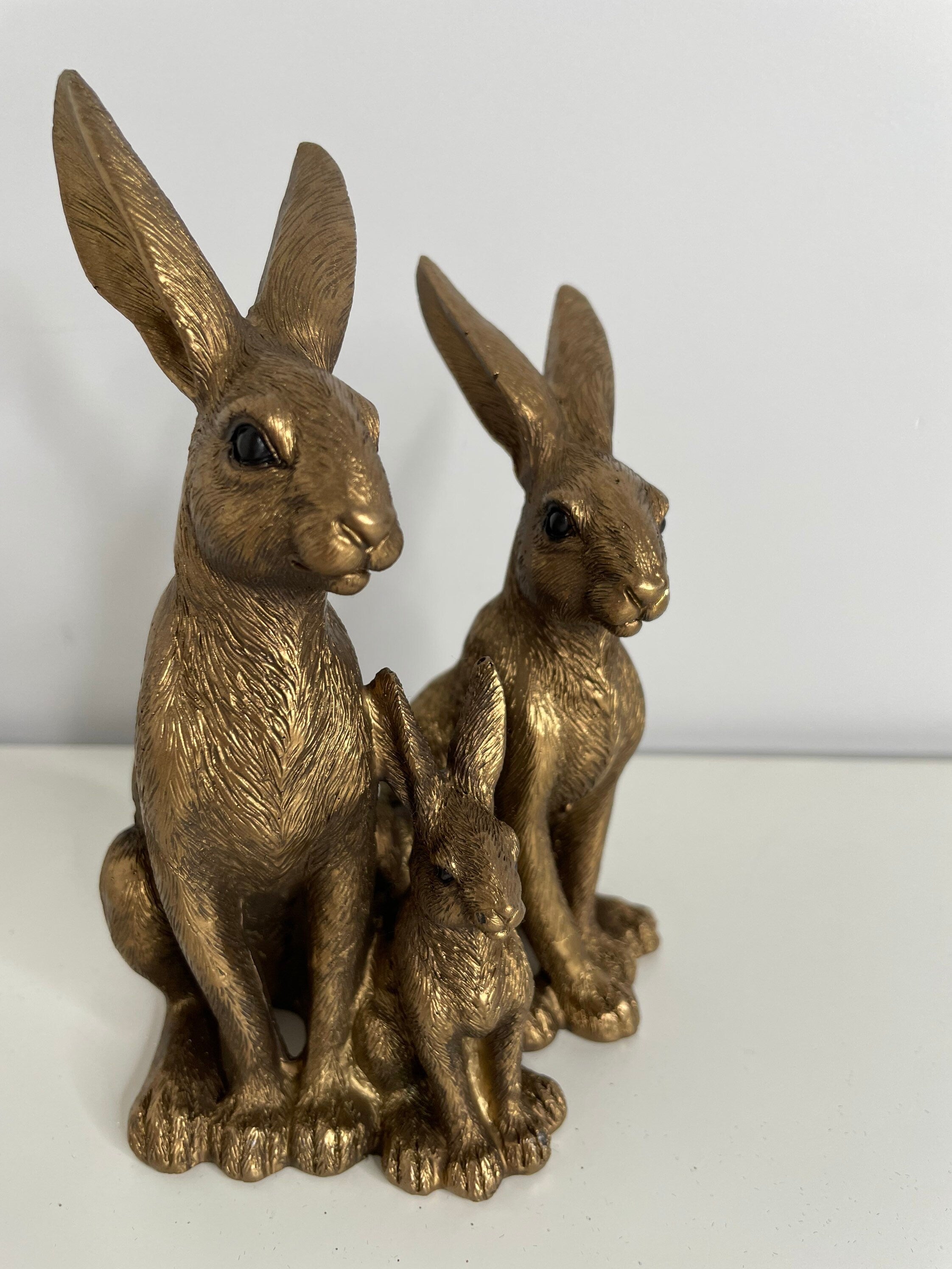 Reflections Bronzed Hare and Baby Family Sitting Ornament 16 Sculpture Decor Home Family Gift lovely Hare or wildlife lover gift