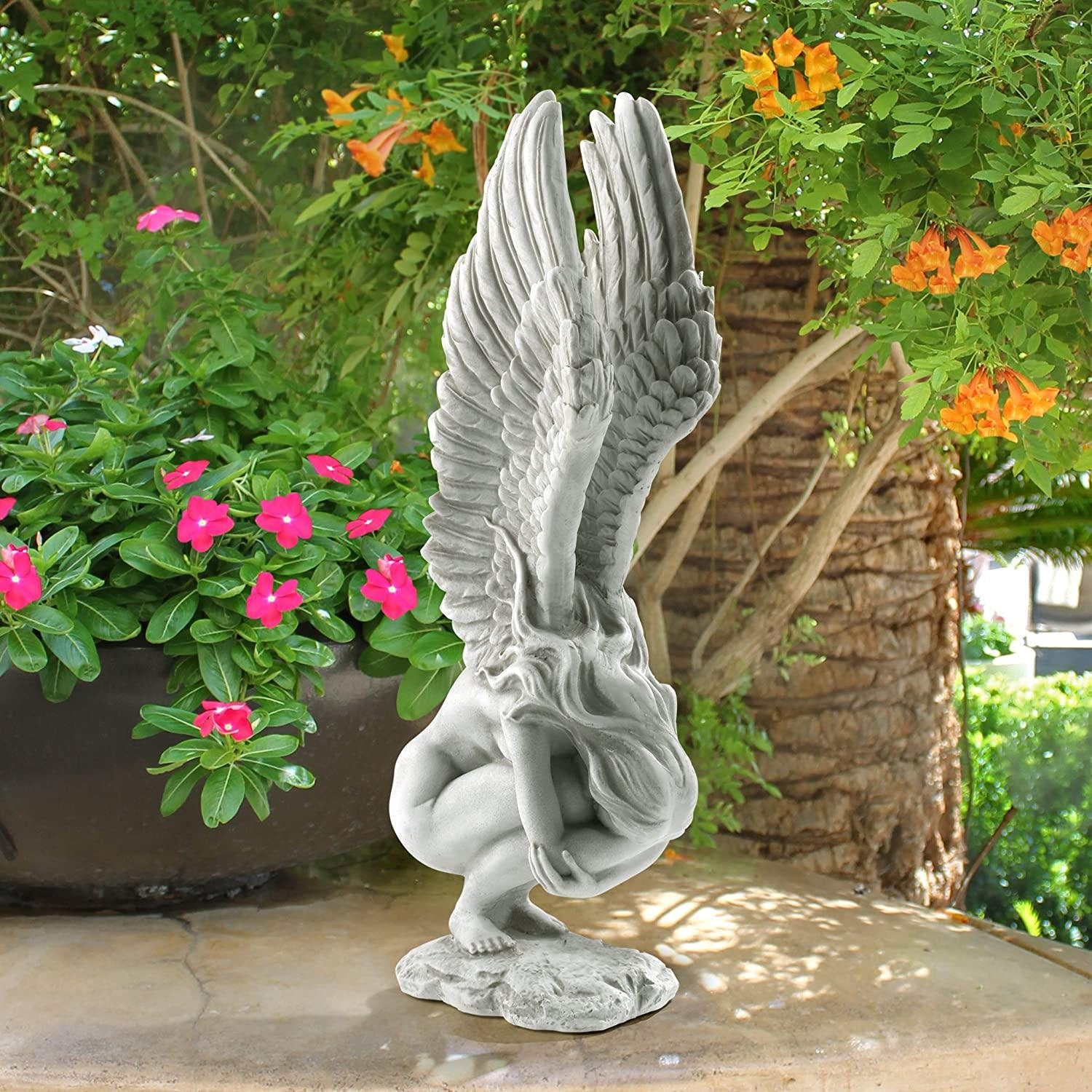 Design toscano remembrance and redemption angel religious garden statue, medium 38 cm, polyresin, antique stone