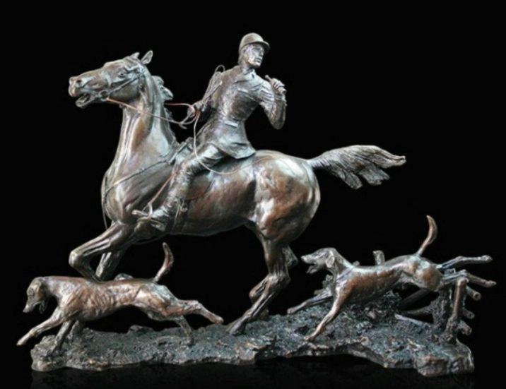 Doubling the horn solid bronze hunting figurine (limited edition) david geenty, office decor
