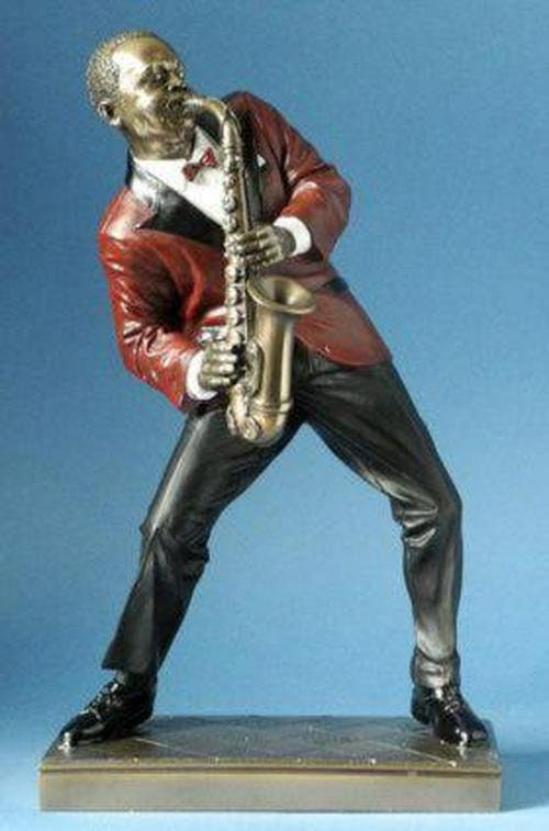 Saxophone player 2 jazz bronze figurine, office decor