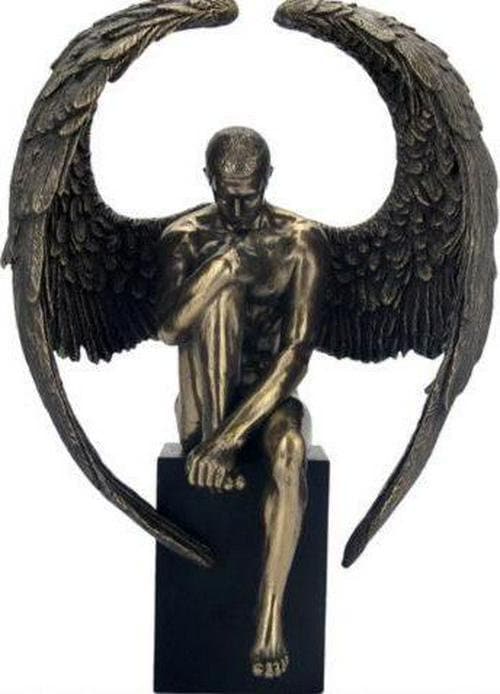 Male angel on plinth bronze figurine 26cm, bronze sculpture, office decor