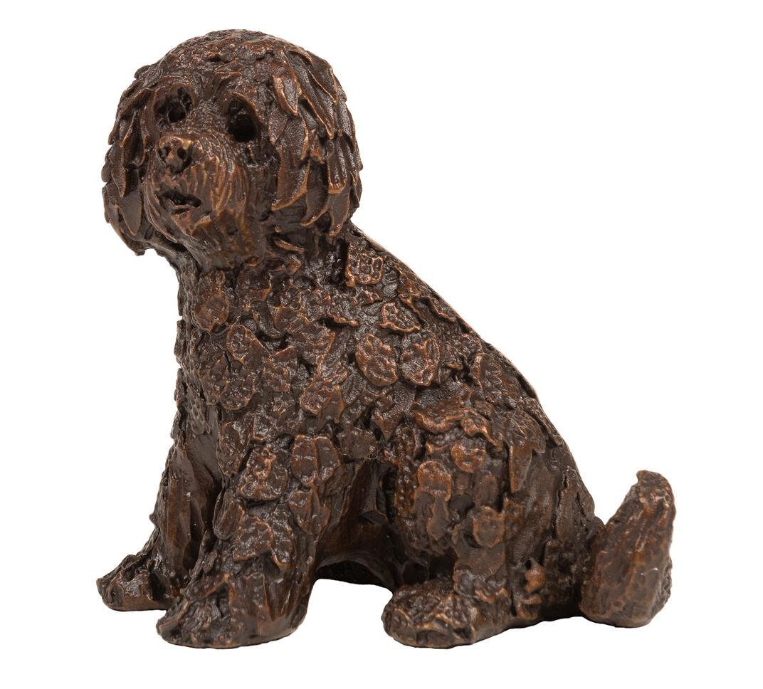 Labradoodle sitting - solid bronze small sculpture (frith creative bronze) dog figurine home decor