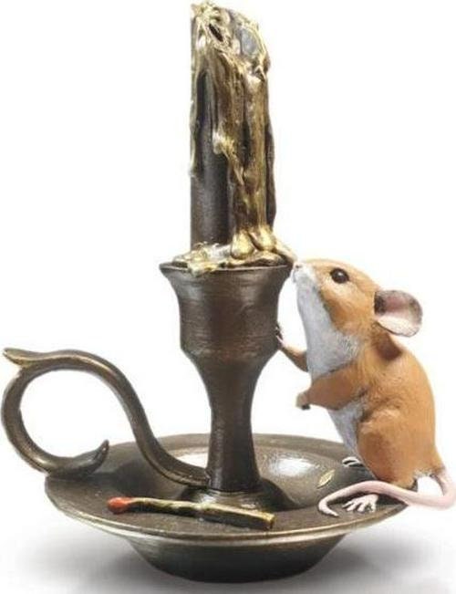 Mouse on candlestick bronze figurine michael simpson bronze sculpture home decor