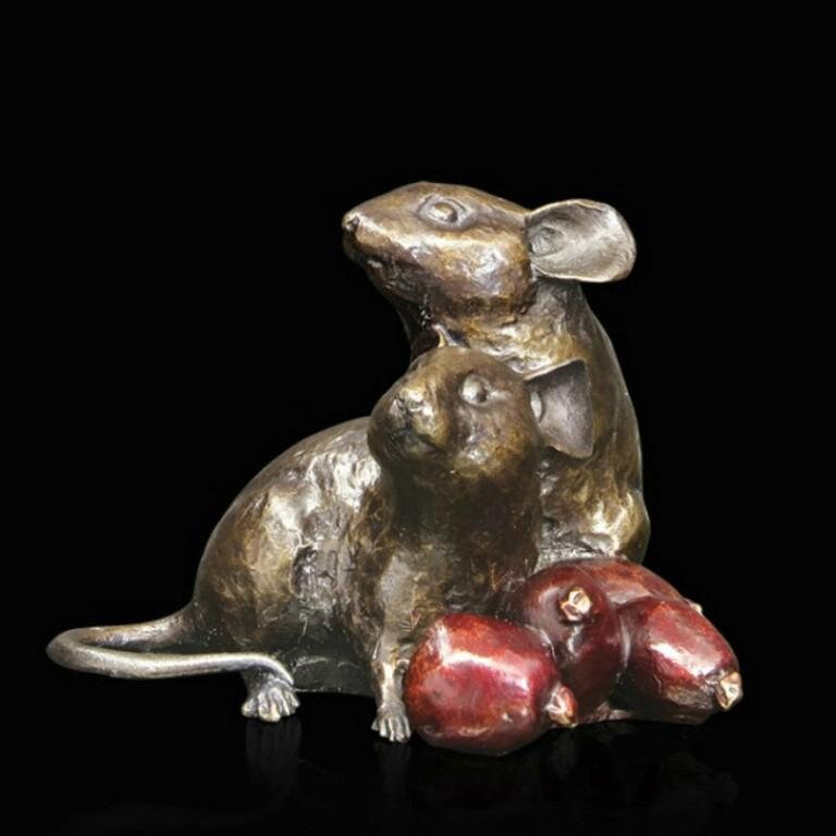 Mice with rosehips small bronze figurine (limited edition) michael simpson bronze sculpture home decor