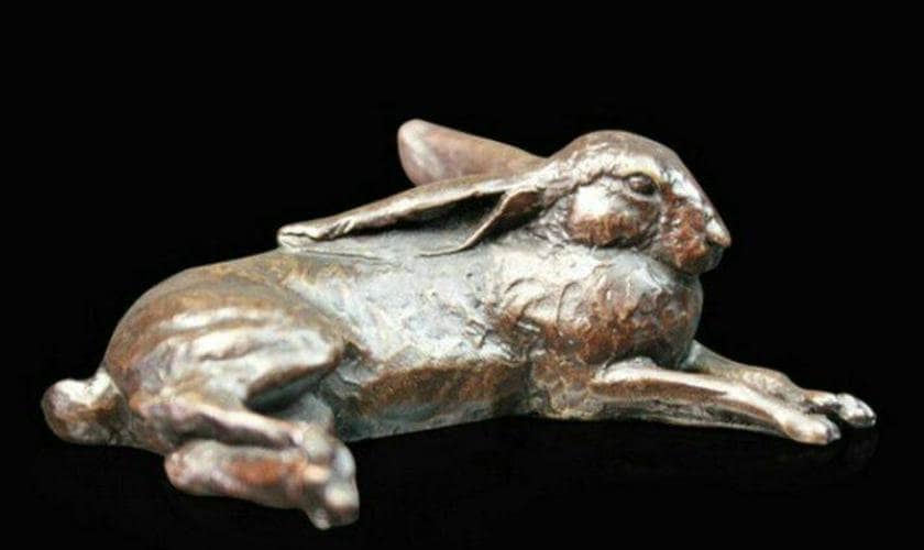 Hare lying small bronze figurine (limited edition) michael simpson animal sculpture home decor