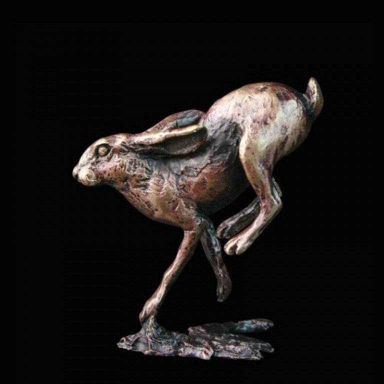 Running hare bronze miniature (butler and peach) animal sculpture home decor