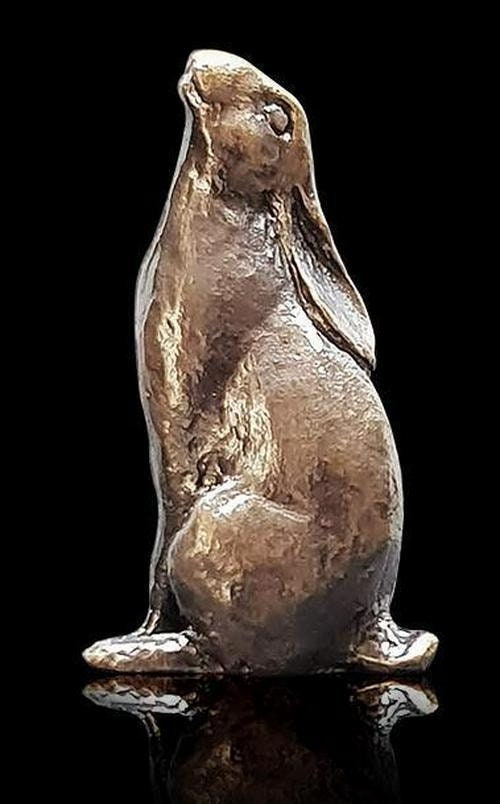 Moongazing hare bronze miniature (butler and peach) animal sculpture home decor