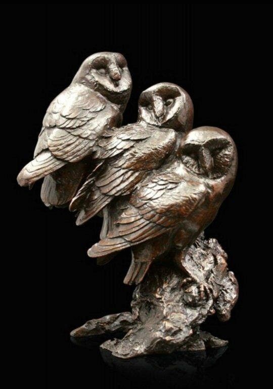 Watchful figurine three barn owls (limited edition) michael simpson bird sculpture home decor