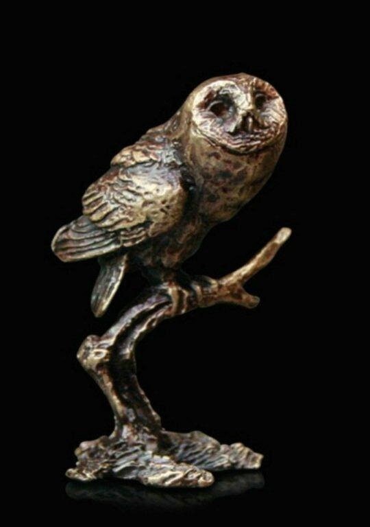 Tawny owl bronze miniature (butler and peach) bird sculpture home decor