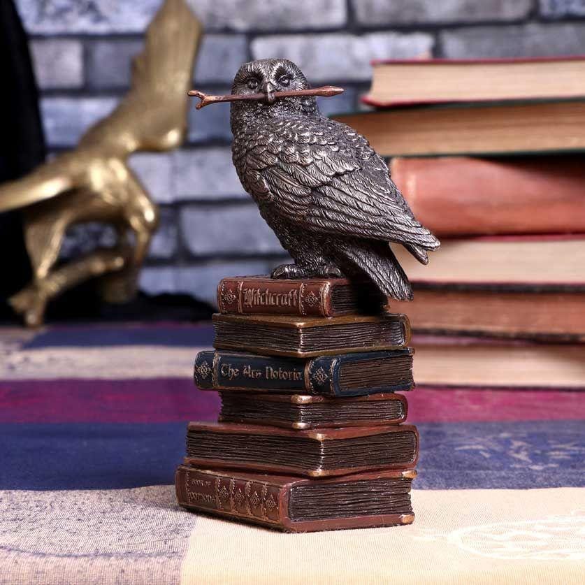 Owl on spell books bronze figurine bird sculpture home decor