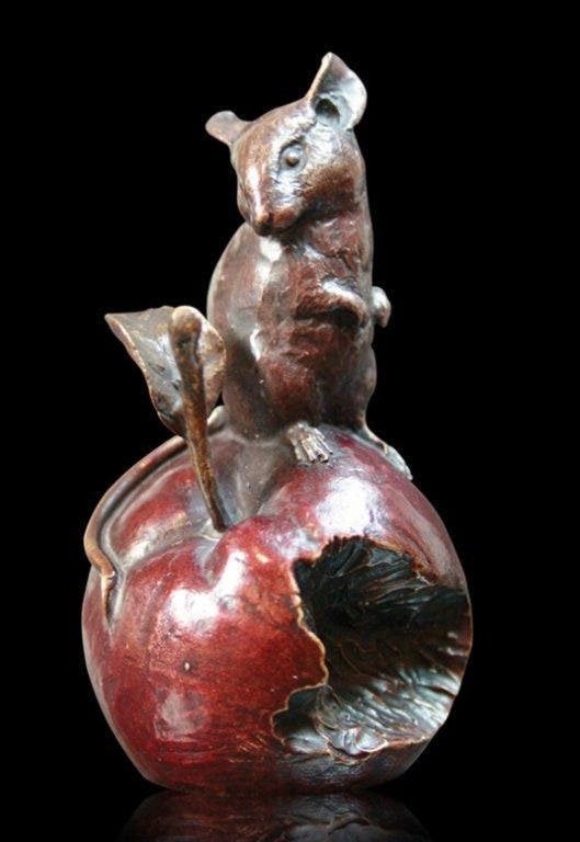 Mouse on apple bronze figurine (limited edition) michael simpson