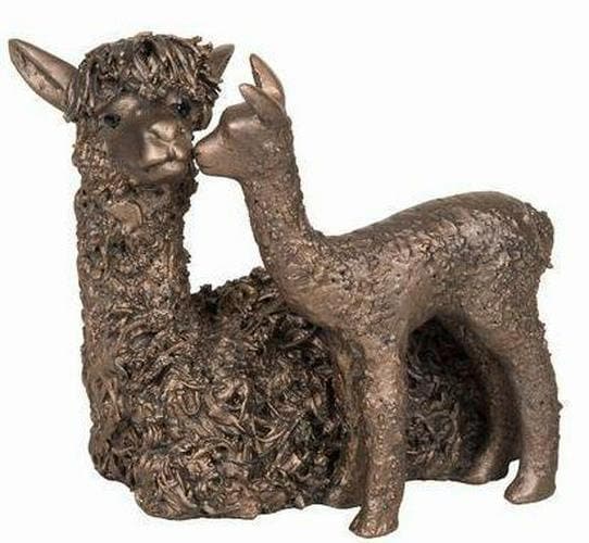 Alpaca and baby bronze sculpture animal figurine home decor