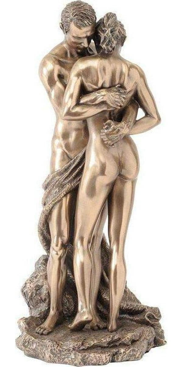 Bronze couple holding hands figurine 28cm, erotic sculpture, nude bronze