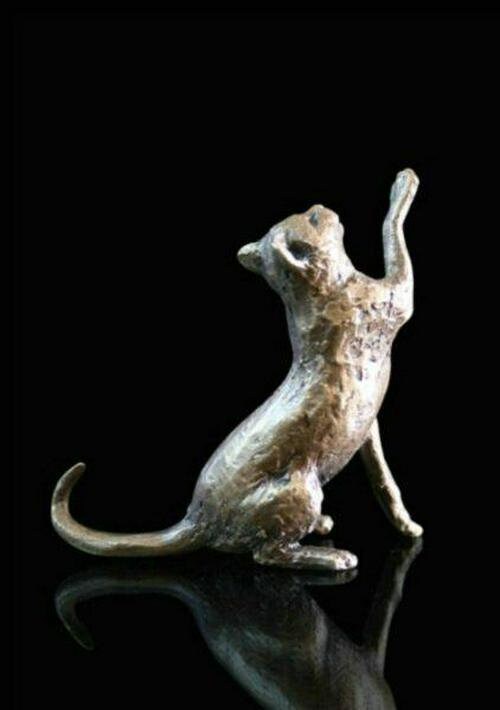 Cat sitting bronze miniature (butler and peach), cat figurine home decor