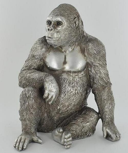 Gorilla antique silver figurine animal sculpture home decor