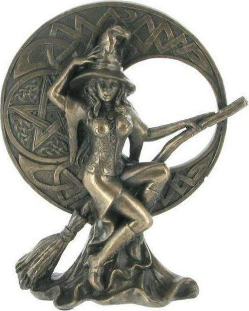 Bronze witch with celtic moon figurine anniversary gift home decor