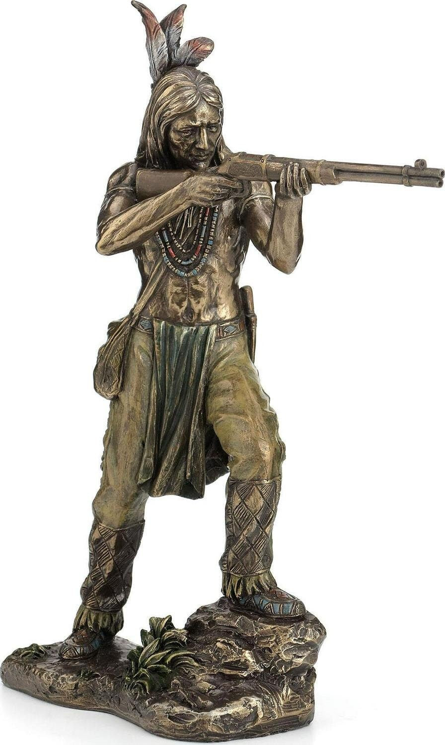 Indian warrior shooting rifle bronze statue anniversary gift home decor