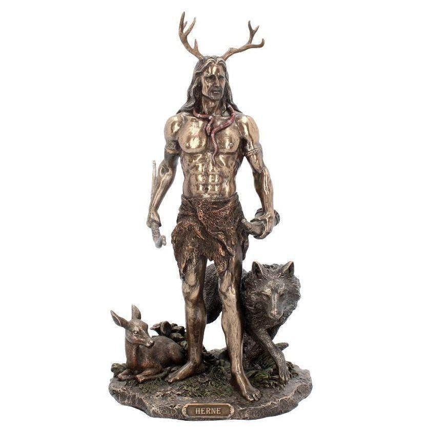 Herne and animals bronze figurine 30cm anniversary gift home decor
