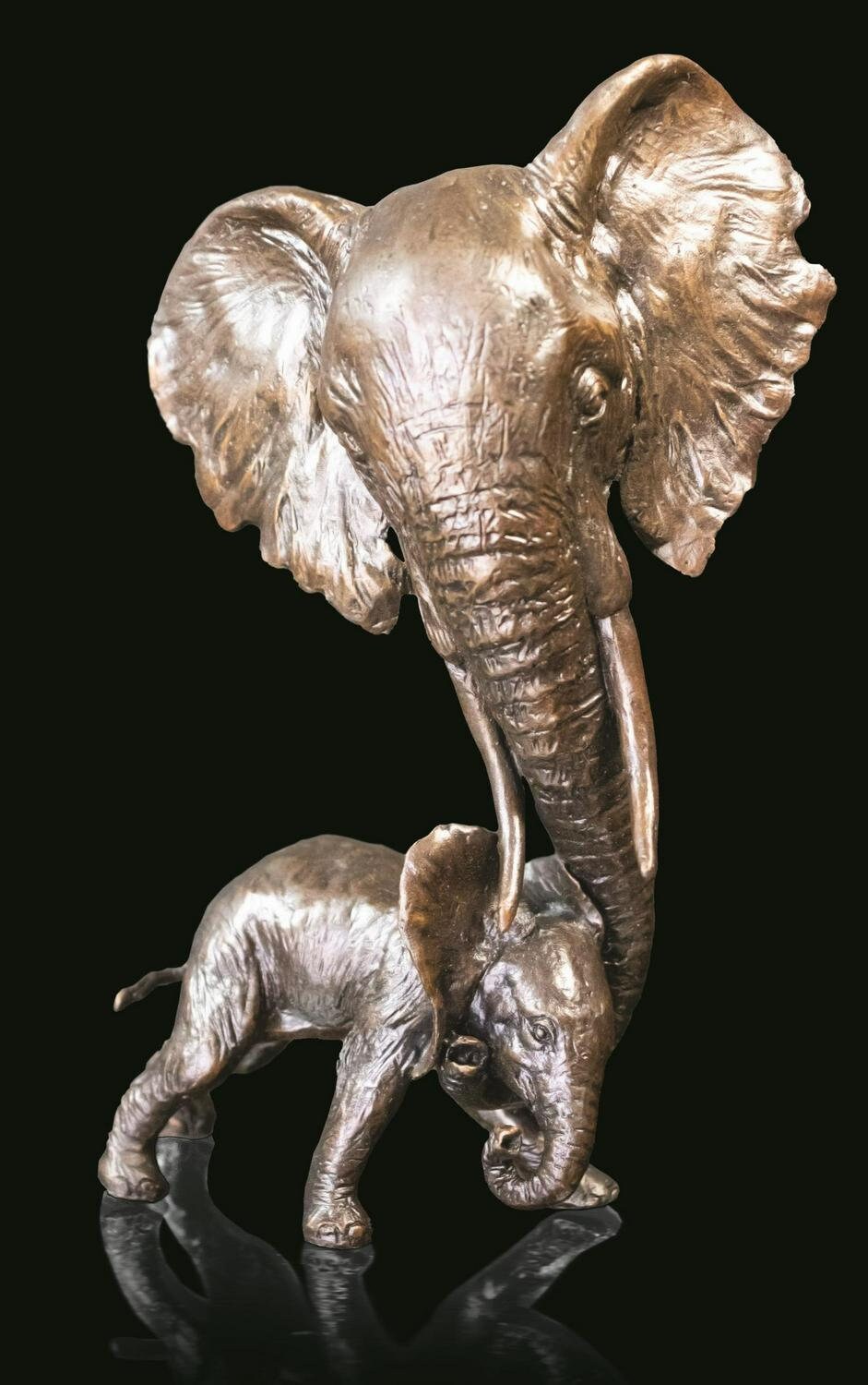 Elephant mother and calf bronze sculpture (limited edition) animal figurine home decor