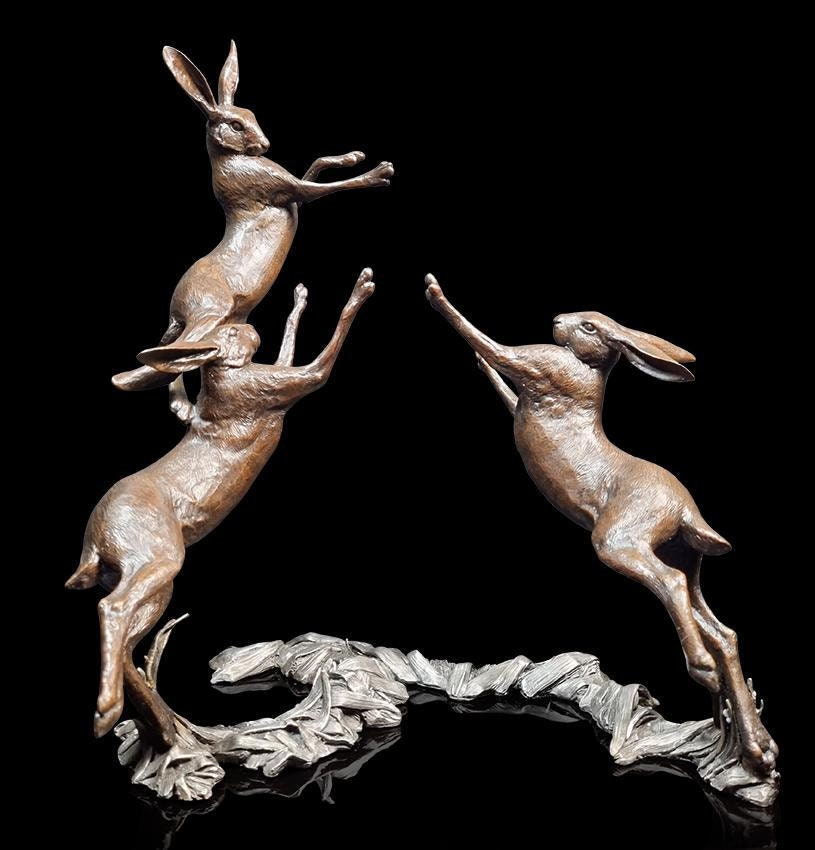 Moon dance hares playing bronze large figurine (limited edition) michael simpson animal sculpture home decor