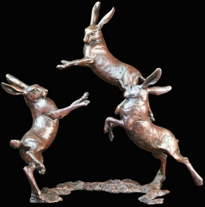 Hares playing medium bronze figurine (limited edition) michael simpson animal sculpture home decor