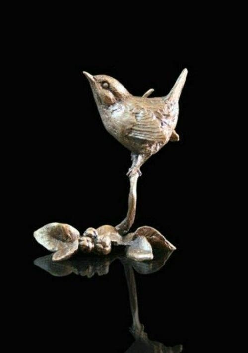 Wren bronze miniature (butler and peach) bird figurine home decor