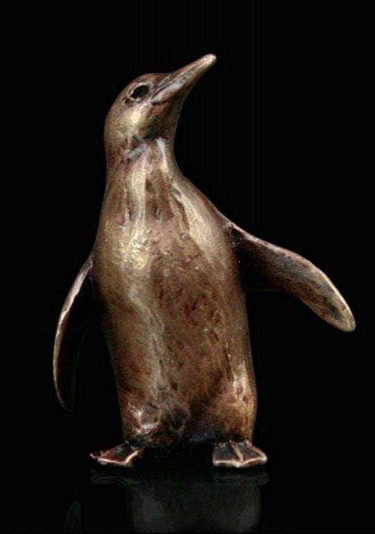 Penguin standing bronze miniature (butler and peach) bird sculpture home decor