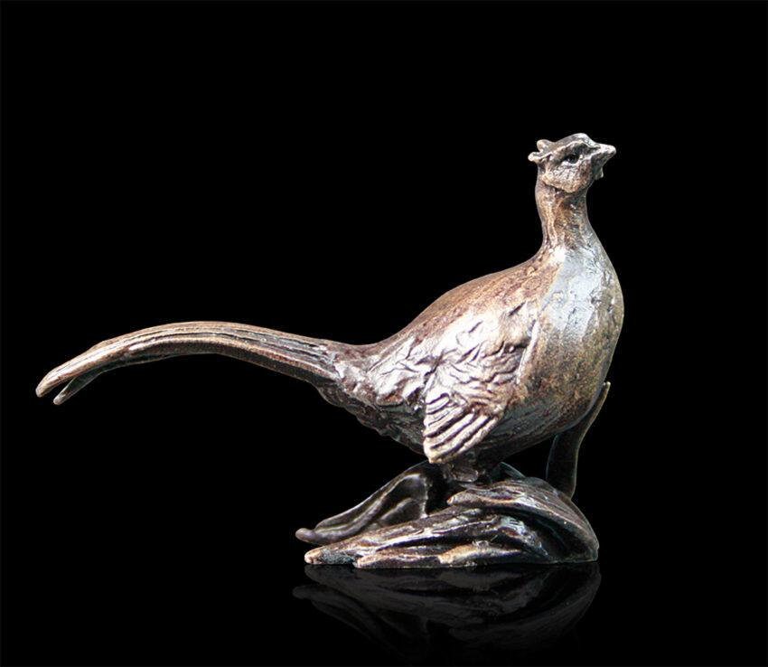 Pheasant bronze miniature (butler and peach) bird sculpture home decor