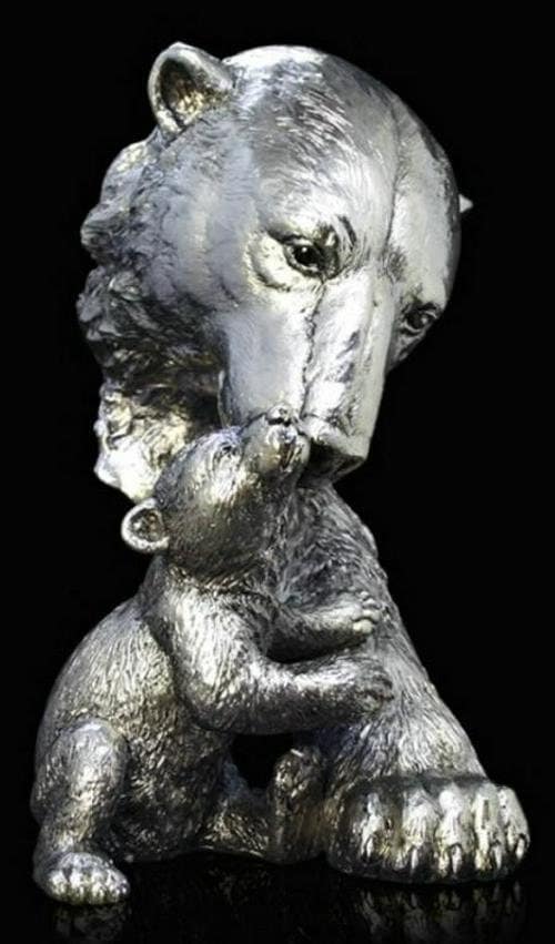 Bear and cub nickel plated figurine 25 cm keith sherwin animal sculpture home decor