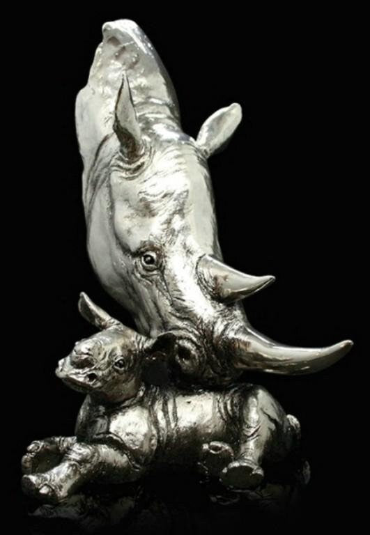 Rhino mother and baby figurine 27 cm keith sherwin animal sculpture home decor