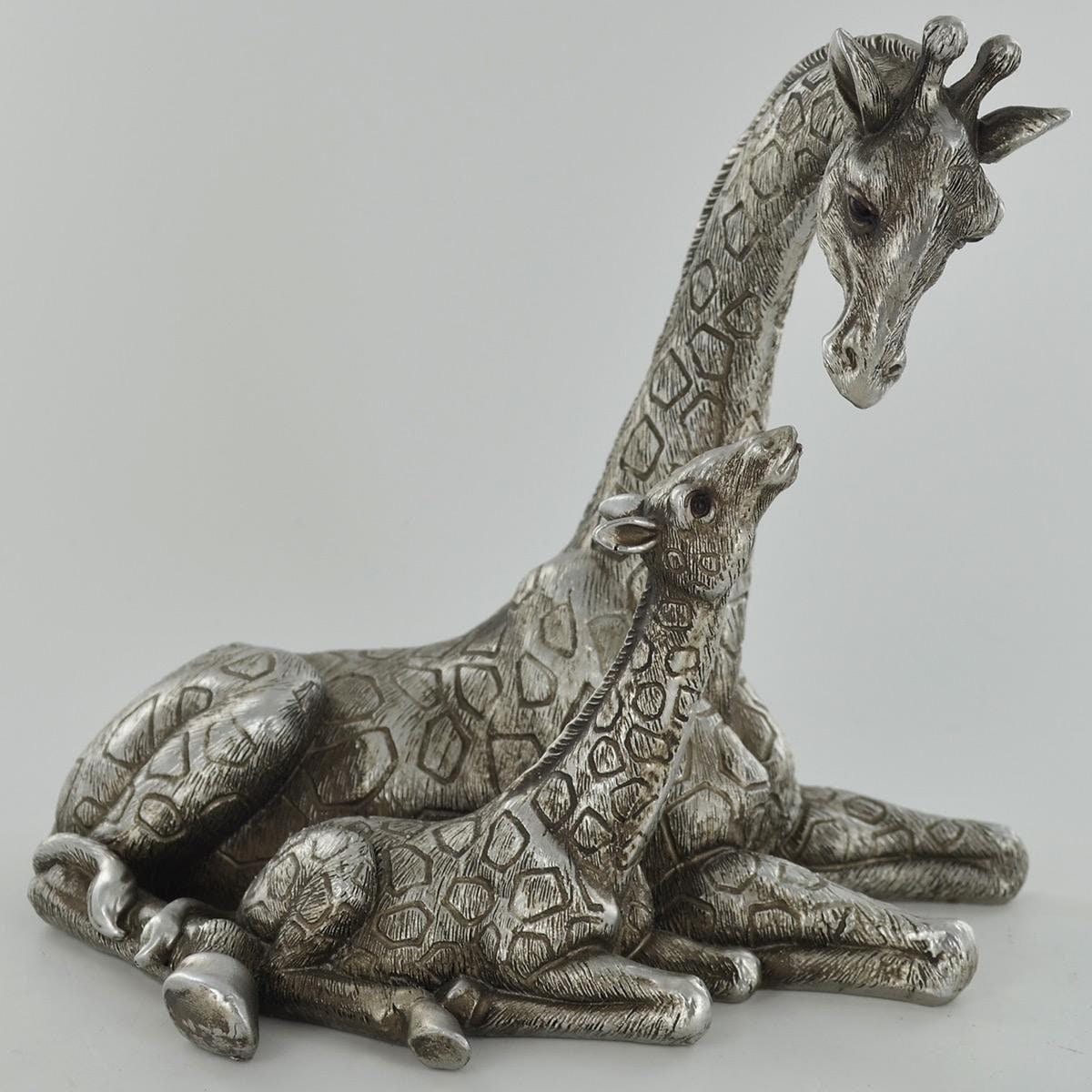 Giraffe and calf antique silver figurine animal sculpture home decor