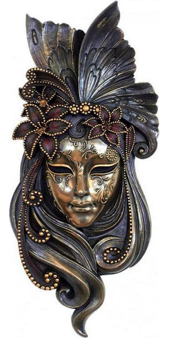 Venetian mask lily (genesis fine arts) bronze sculpture home decor