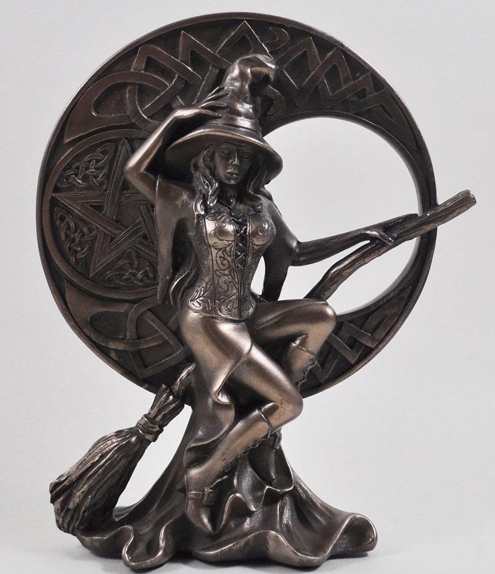 Bronze witch with celtic moon figurine anniversary gift home decor