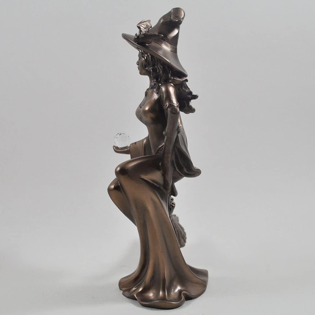 Bronze colour witch riding broom gift ornament figurine