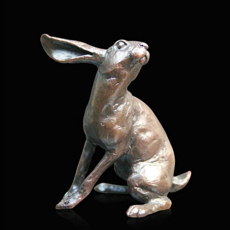 Small Hare Listening - Michael Simpson (Foundry Bronze, Lost Wax) hare figurine animal sculpture home decor anniversary gift