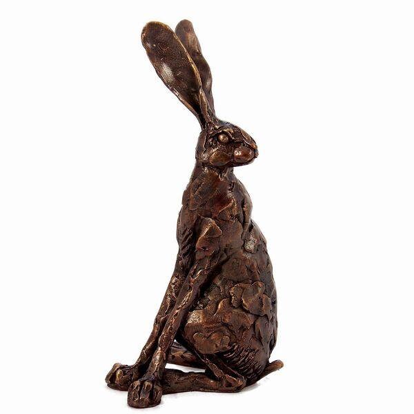 Hare sitting small head back - Paul Jenkins (Frith Cold Cast Bronze Sculpture) animal figurine home decor birthday gift