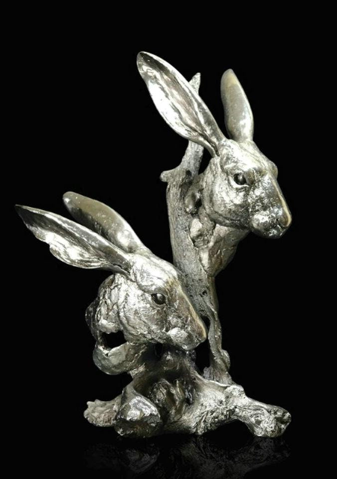 Hares figurine - Keith Sherwin (Nickel Plated Resin Sculpture) home decor anniversary gift