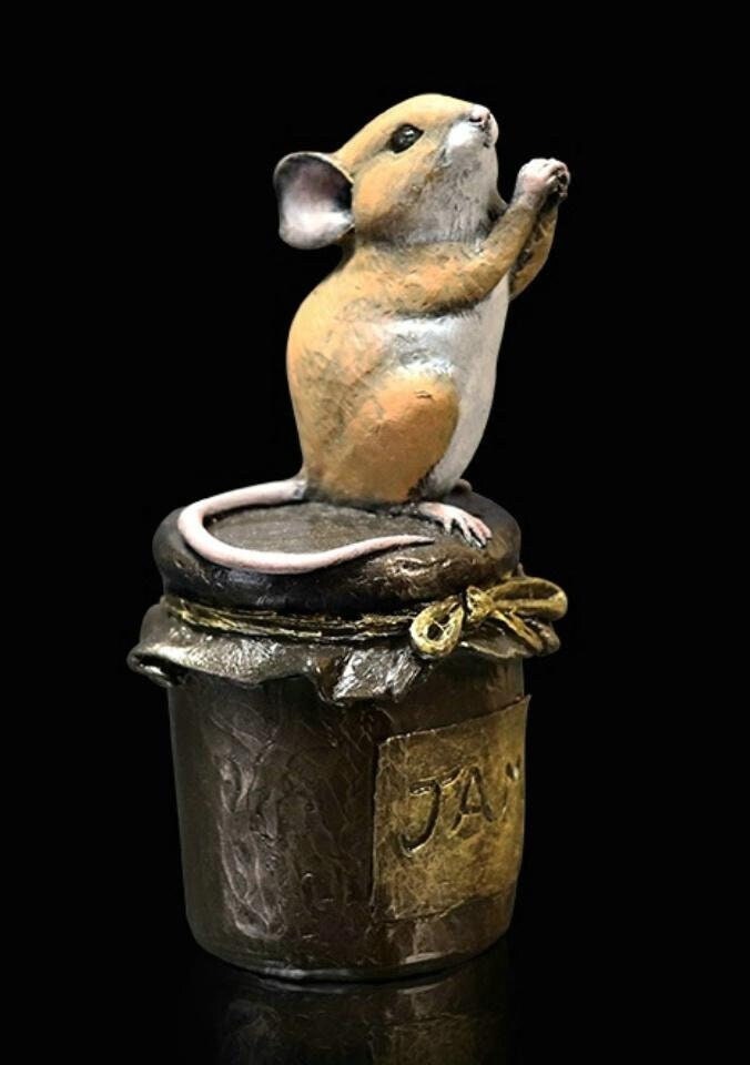 Sticky Fingers - Mouse on Jam Jar - Michael Simpson (Hand Painted Cold Cast Bronze Sculpture) mouse figurine home decor anniversary gift
