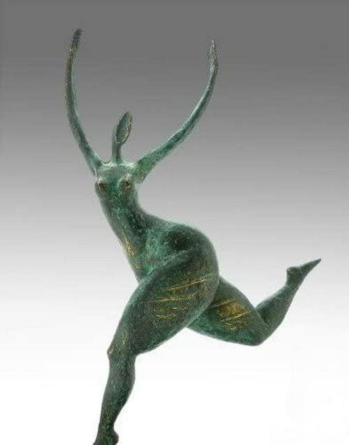 Kunst and ambiente modern art sculpture - running woman - abstract bronze nude - signed milo