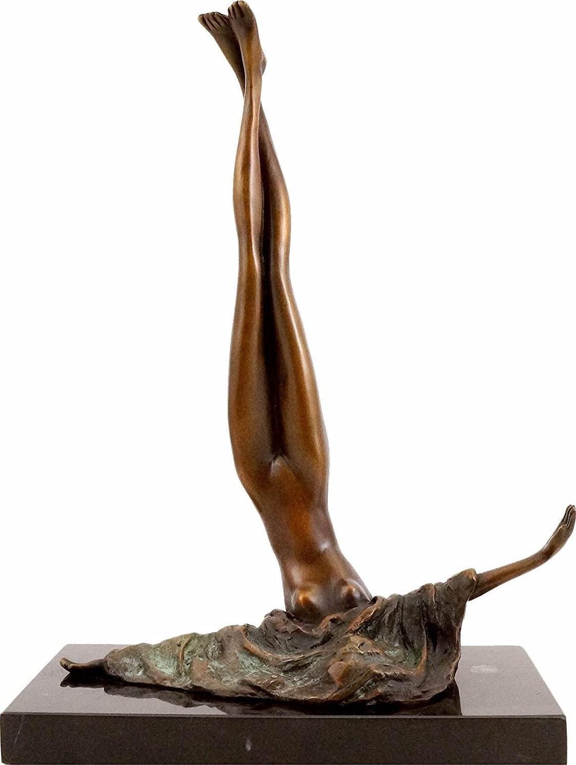 Kunst and ambiente - erotic art statue - female nude - bronze sculpture on marble base - sexy figurine signed by j. patoue - height: 28.5 cm