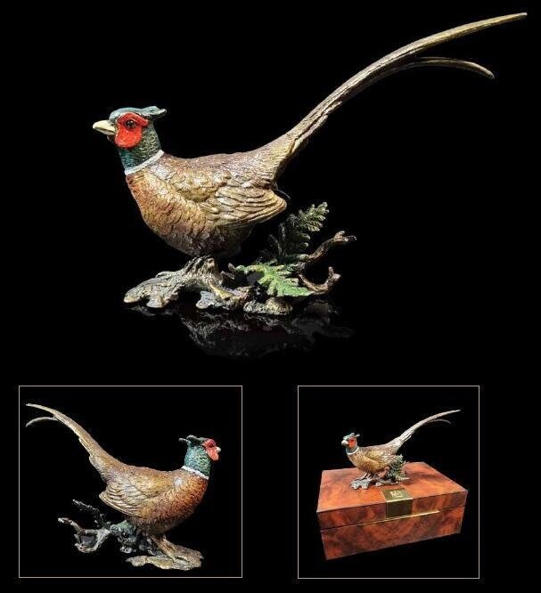 Pheasant hand painted bronze figurine with wooden presentation box (limited edition) keith sherwin
