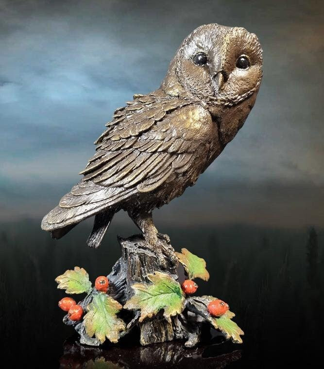 Barn owl with hawthorne bronze sculpture (limited edition) keith sherwin home decor wedding gift