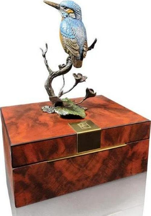 Kingfisher with meadow marsh bronze figurine with wooden presentation box (limited edition) keith sherwin