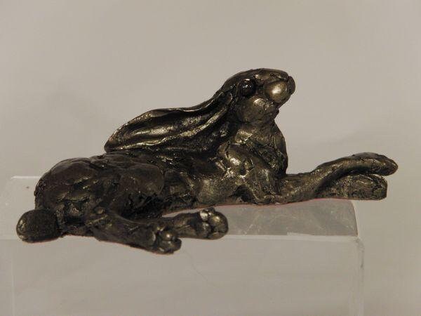 Hoppy Hare - Lying - Paul Jenkins (Frith Cold Cast Bronze Sculpture) animal figurine home decor wedding gift