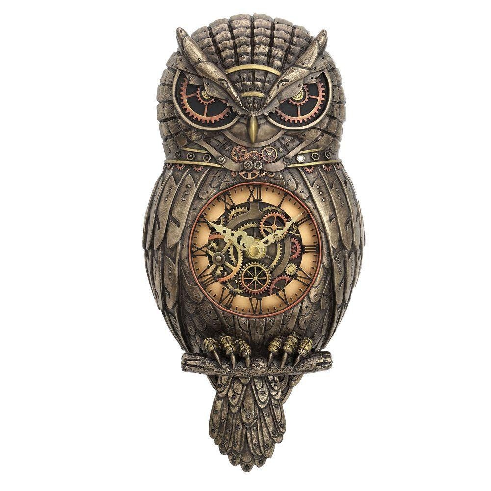 Steampunk owl wall clock bronze home decor birthday gift